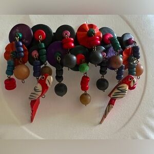 Colorful Wooden Beaded Hair Clip with Parrot Charms